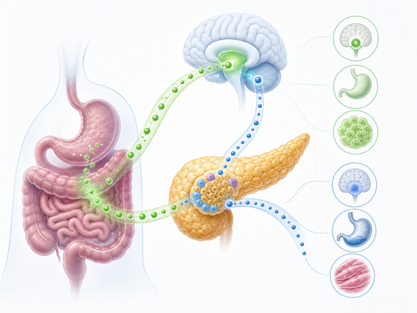 Conceptual illustration of GLP-1 and amylin pathways working in parallel