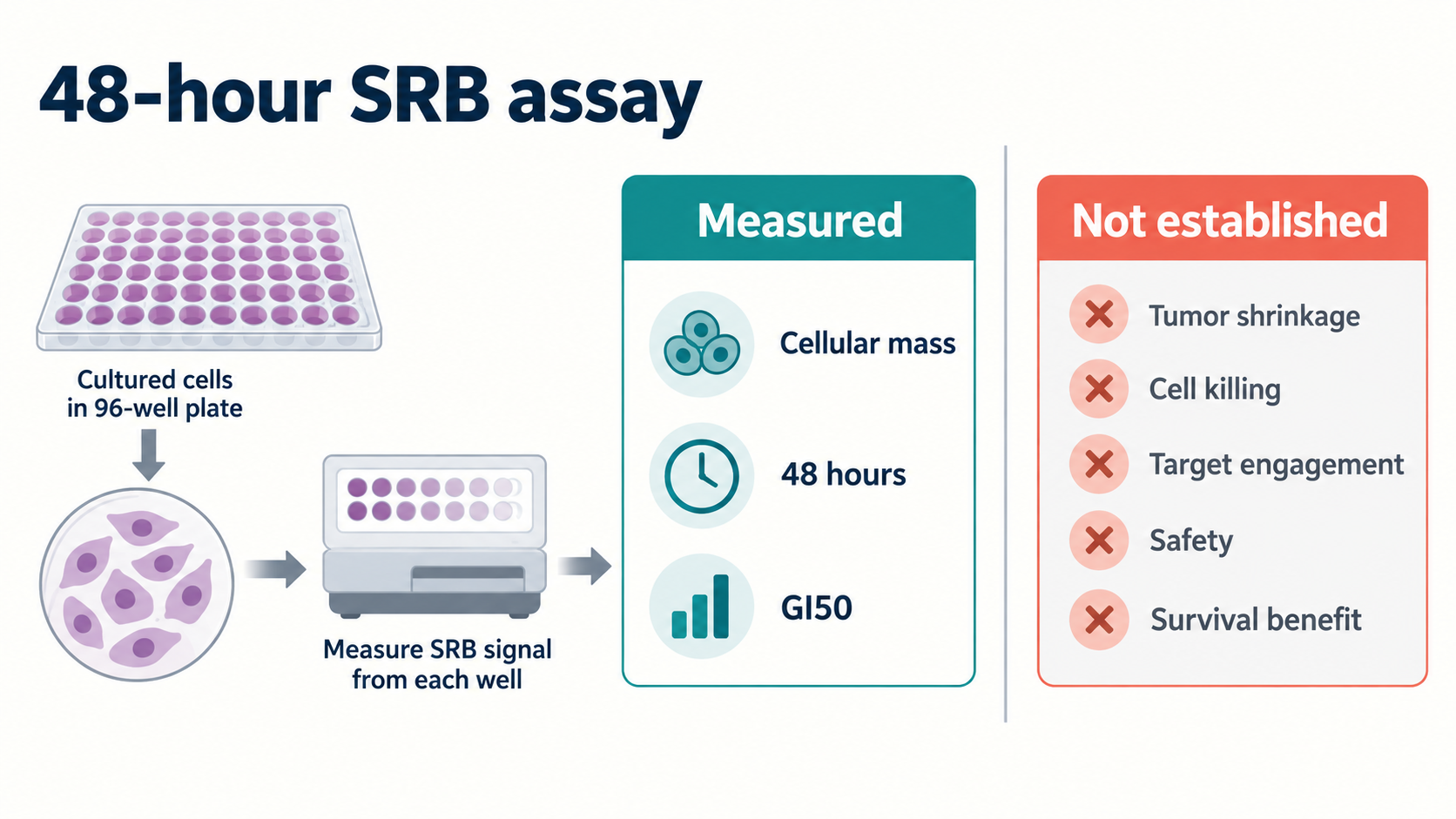Diagram of what the 48-hour SRB assay measured and which clinical conclusions it did not establish