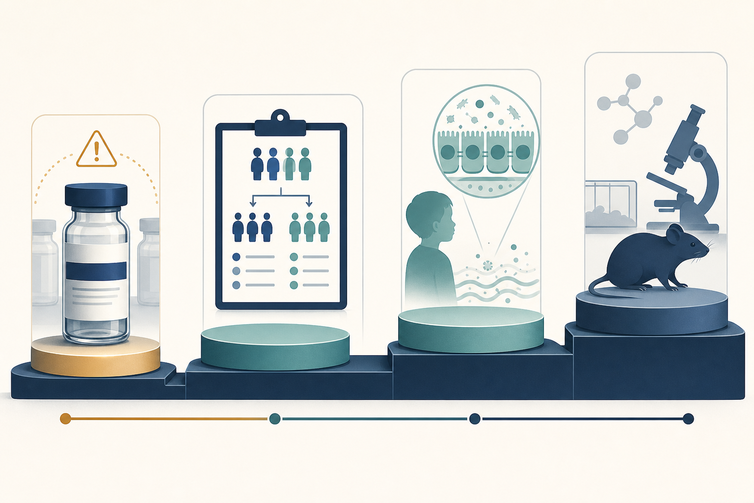 Four evidence lanes for peptides discussed in Long COVID, from unapproved products to controlled trials and animal studies